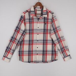 Icebreaker Shirt Men XL Red White Plaid Merino Wool Long Sleeve Button Up Pocket